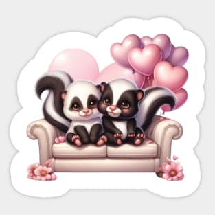 Valentine Raccoon Couple Sitting Sofa Sticker